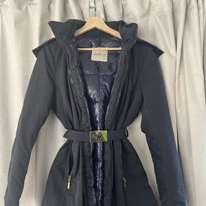 Moncler Navy Puffer Coat with Belt